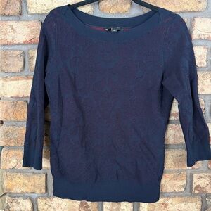 Ann Taylor Navy and Burgundy Patterned Sweater